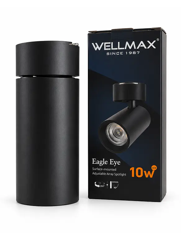 Foco LED Sobrepuesto Orientable WELLMAX Eagle Eye 10W 800Lm Luz Cálida 3000K Negro IP20 1