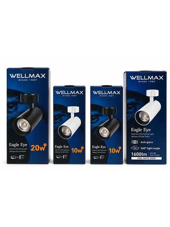 Foco LED Sobrepuesto Orientable WELLMAX Eagle Eye 20W 1600Lm Luz Cálida 3000K Blanco IP20 SEC 3