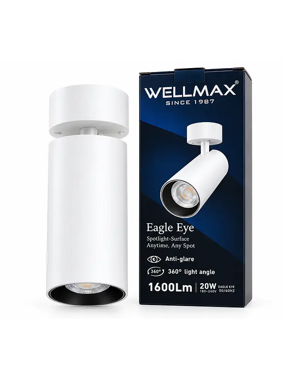 Foco LED Sobrepuesto Orientable WELLMAX Eagle Eye 20W 1600Lm Luz Neutra 4000K Blanco IP20 SEC 1