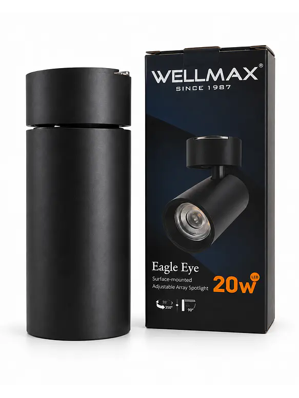 Foco LED Sobrepuesto Orientable WELLMAX Eagle Eye 20W 1600Lm Luz Cálida 3000K Negro IP20 SEC 1