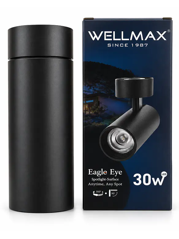 Foco LED Sobrepuesto Orientable WELLMAX Eagle Eye 30W 2400Lm Luz Neutra 4000K Negro IP20 SEC 1