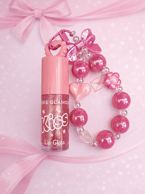 LIP GLOSS KISS CON LLAVERO ROSA (02) MEIKE GLAMOUR 8G 
