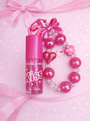 LIP GLOSS KISS CON LLAVERO ROSA INTENSO (03) MEIKE GLAMOUR 8G 