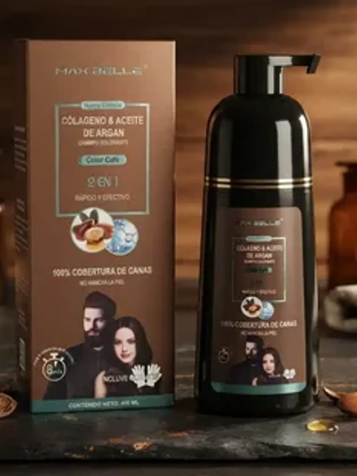 SHAMPOO COLORANTE 2 EN 1 COLOR CAFÉ 400ML MAX BELLE 5
