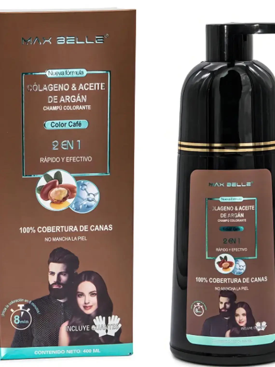 SHAMPOO COLORANTE 2 EN 1 COLOR CAFÉ 400ML MAX BELLE 7