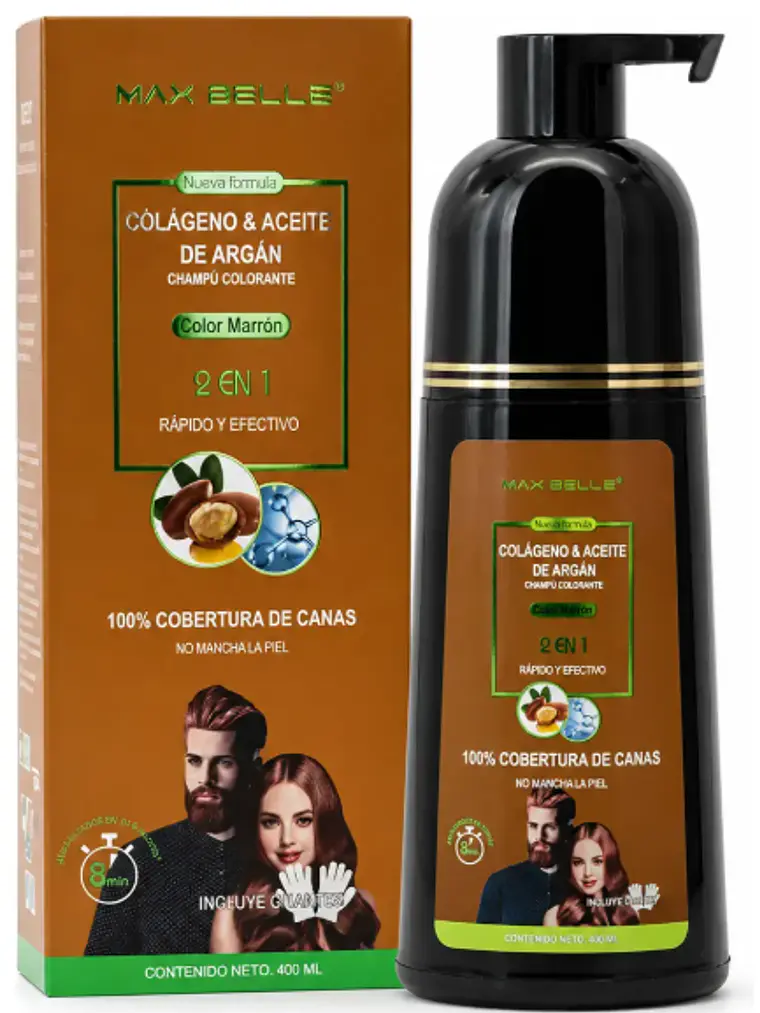 SHAMPOO COLORANTE 2 EN 1 COLOR MARRÓN 400ML MAX BELLE 2