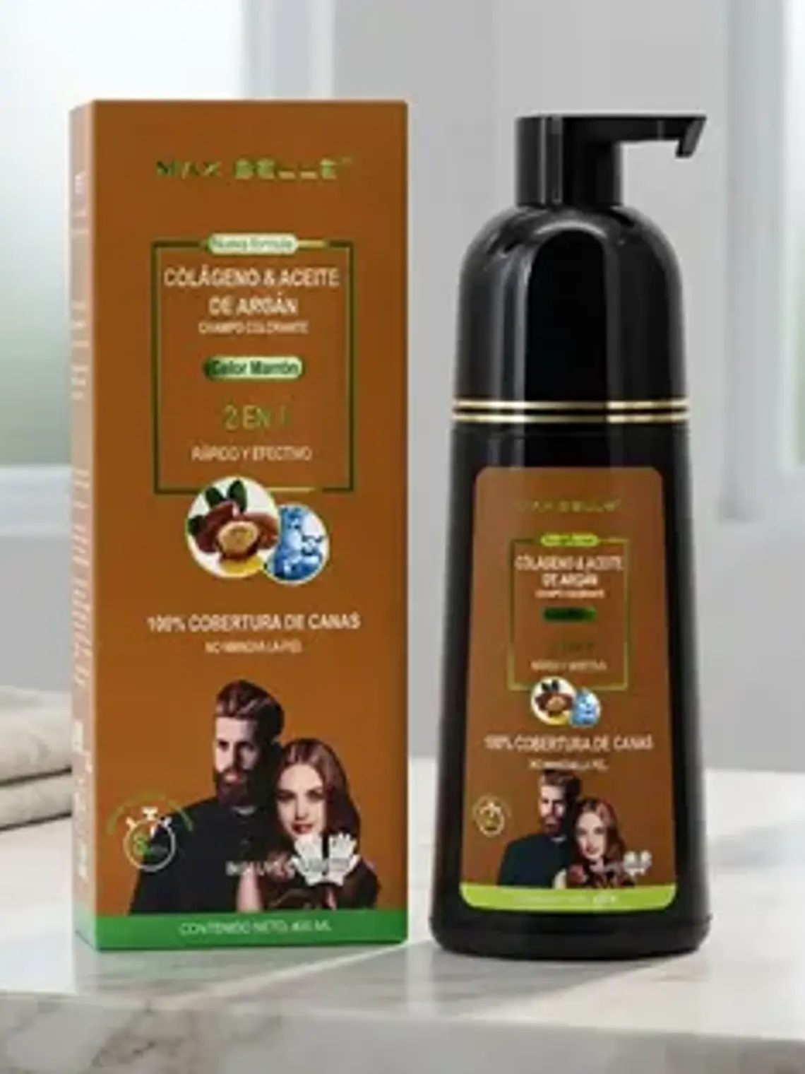 SHAMPOO COLORANTE 2 EN 1 COLOR MARRÓN 400ML MAX BELLE 3