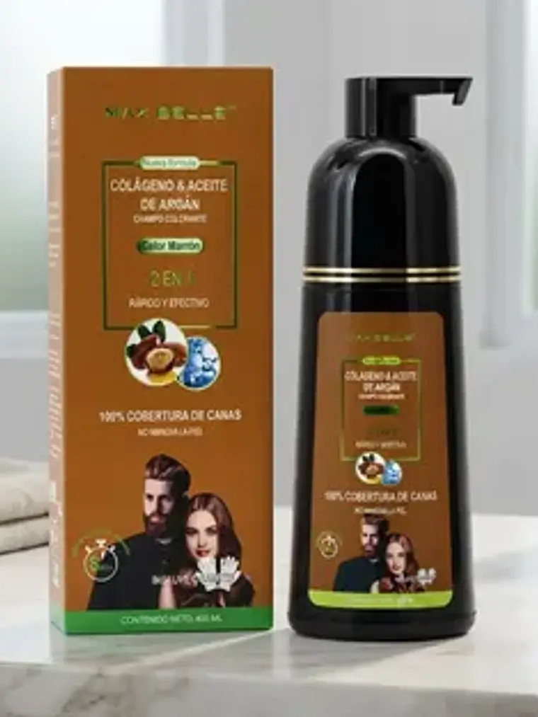 SHAMPOO COLORANTE 2 EN 1 COLOR MARRÓN 400ML MAX BELLE 3