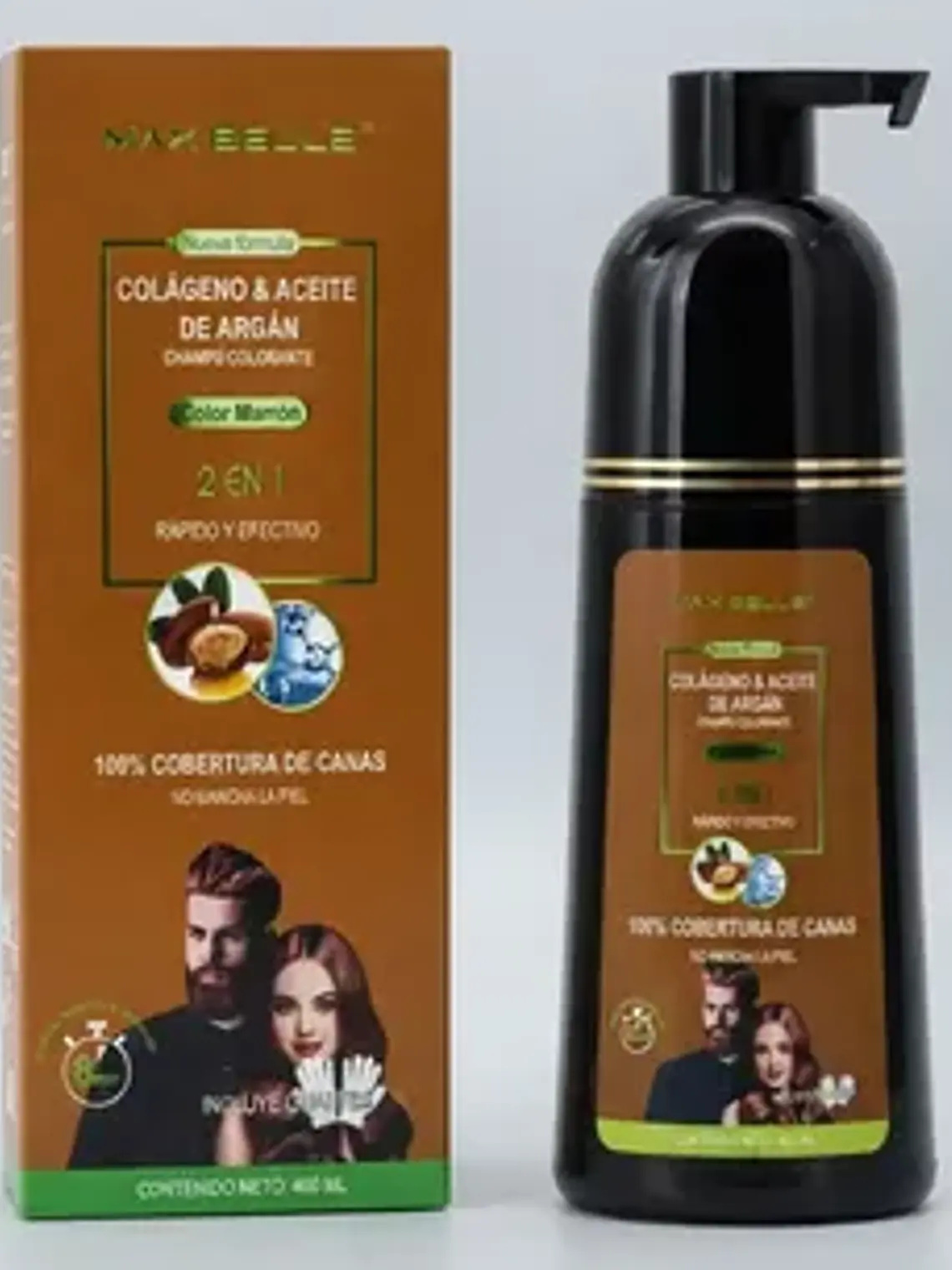 SHAMPOO COLORANTE 2 EN 1 COLOR MARRÓN 400ML MAX BELLE 5