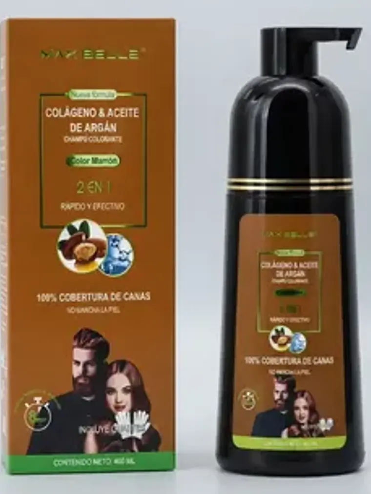 SHAMPOO COLORANTE 2 EN 1 COLOR MARRÓN 400ML MAX BELLE 5