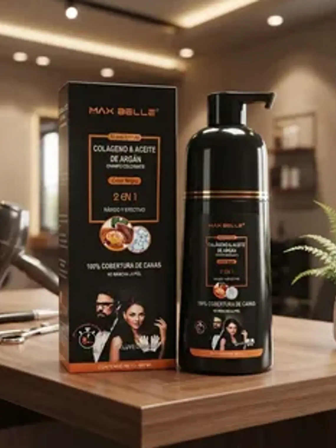 SHAMPOO COLORANTE 2 EN 1 COLOR NEGRO 400ML MAX BELLE 1