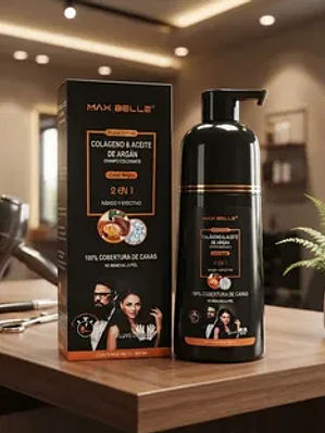 SHAMPOO COLORANTE 2 EN 1 COLOR NEGRO 400ML MAX BELLE