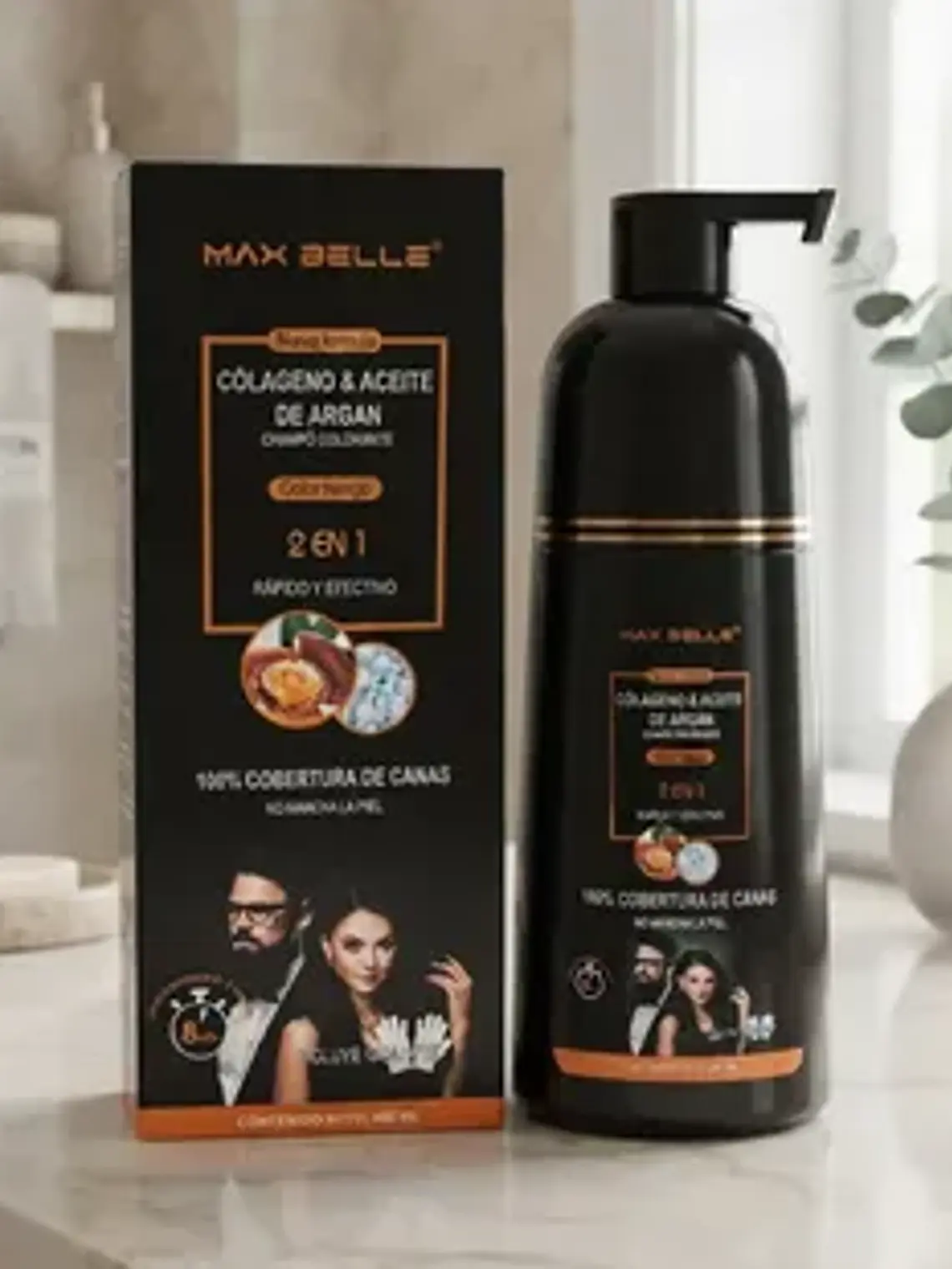 SHAMPOO COLORANTE 2 EN 1 COLOR NEGRO 400ML MAX BELLE 2