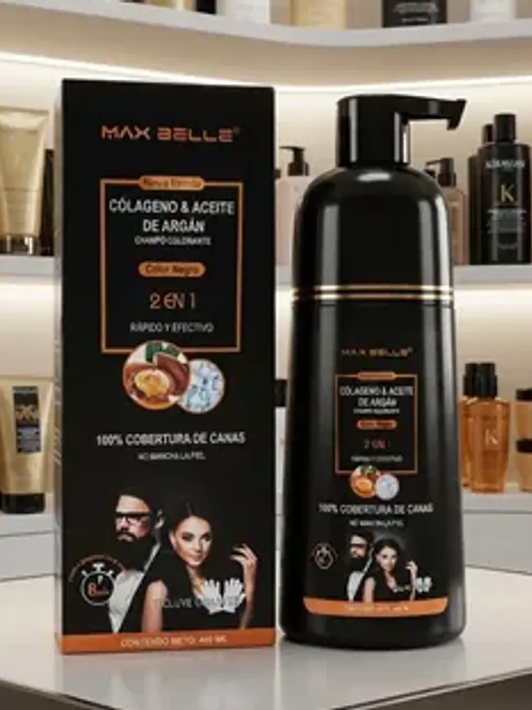 SHAMPOO COLORANTE 2 EN 1 COLOR NEGRO 400ML MAX BELLE 5