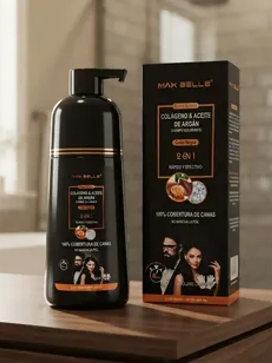 SHAMPOO COLORANTE 2 EN 1 COLOR NEGRO 400ML MAX BELLE 6