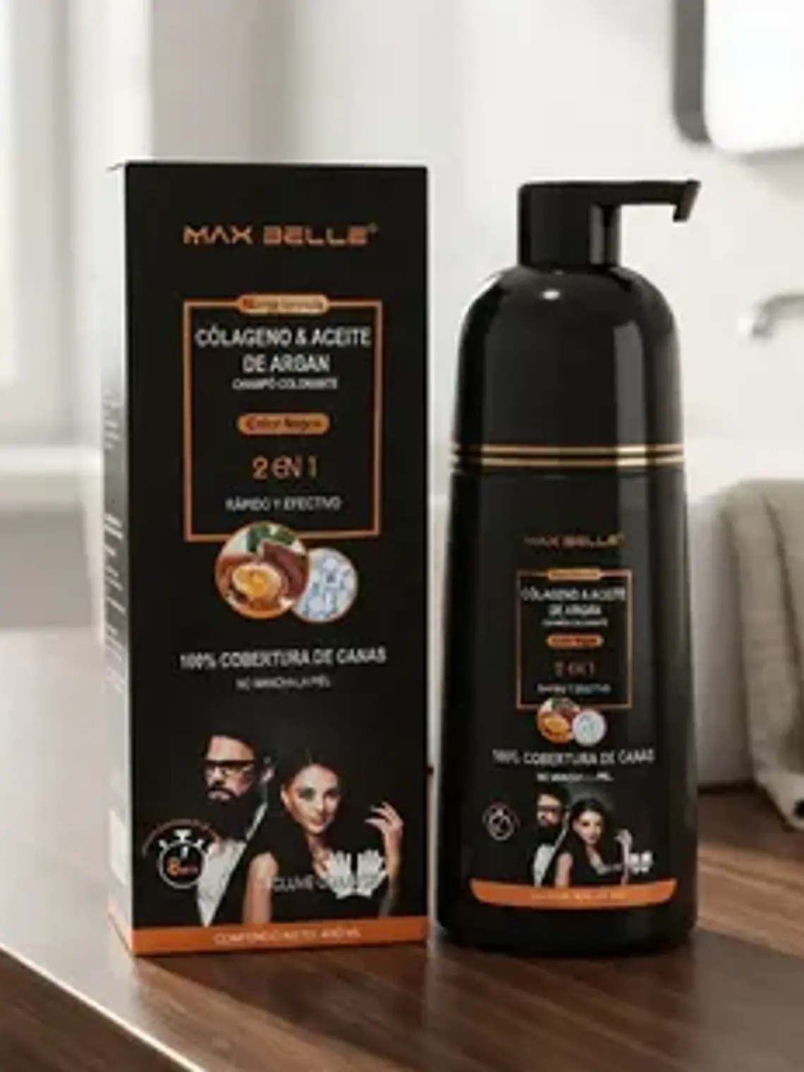 SHAMPOO COLORANTE 2 EN 1 COLOR NEGRO 400ML MAX BELLE 7