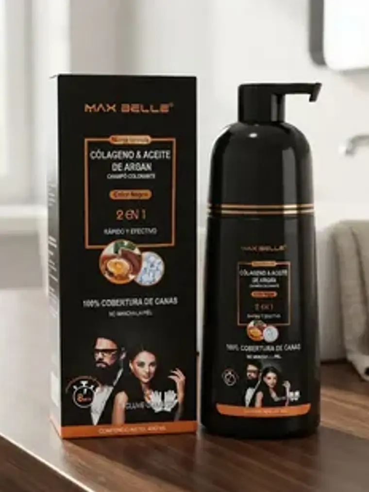 SHAMPOO COLORANTE 2 EN 1 COLOR NEGRO 400ML MAX BELLE 7