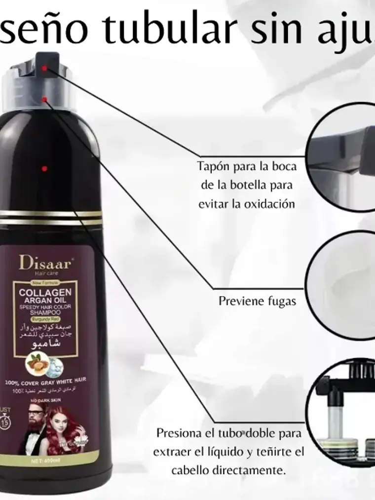 SHAMPOO COLORANTE 3 EN 1 COLOR BURGUNDY RED DISAAR 400ML 3