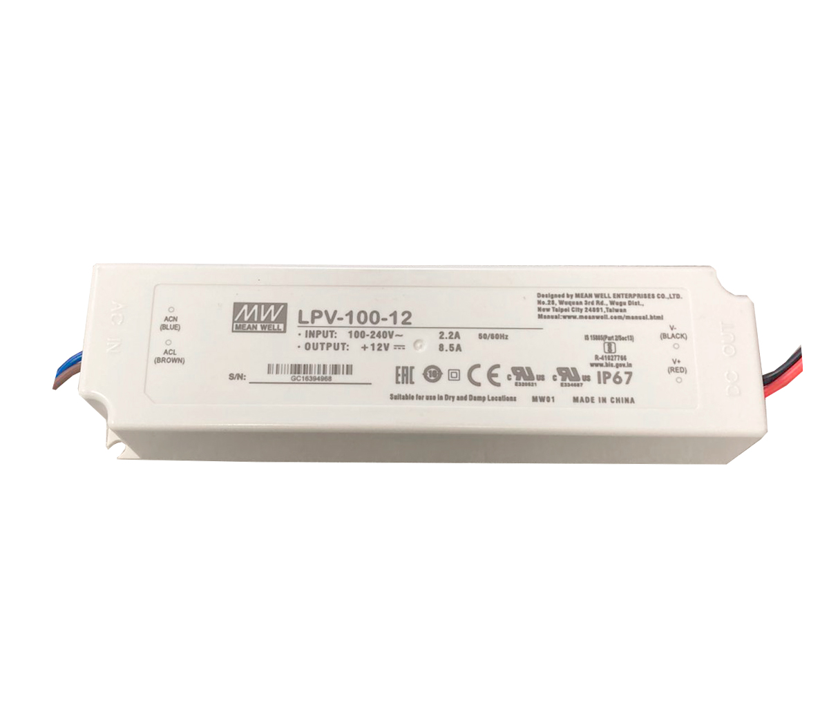 FUENTE DE PODER SWITCHING 100W 12V 8.5A EXTERIOR IP67