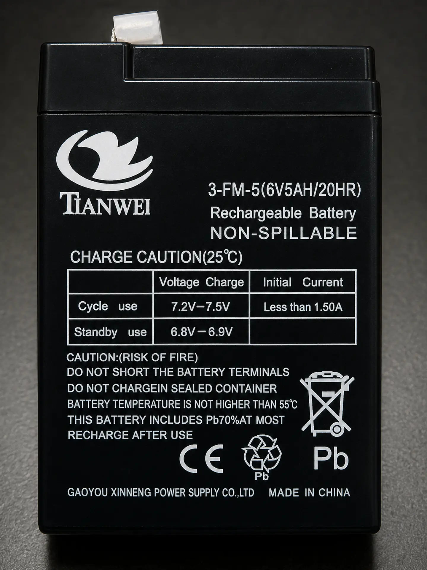 Bateria 6V AH/20HR RECARGABLE MARCA TIANWEI MAXIMA CALIDAD 1
