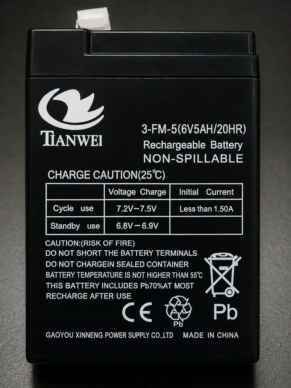 Bateria 6V AH/20HR RECARGABLE MARCA TIANWEI MAXIMA CALIDAD 1