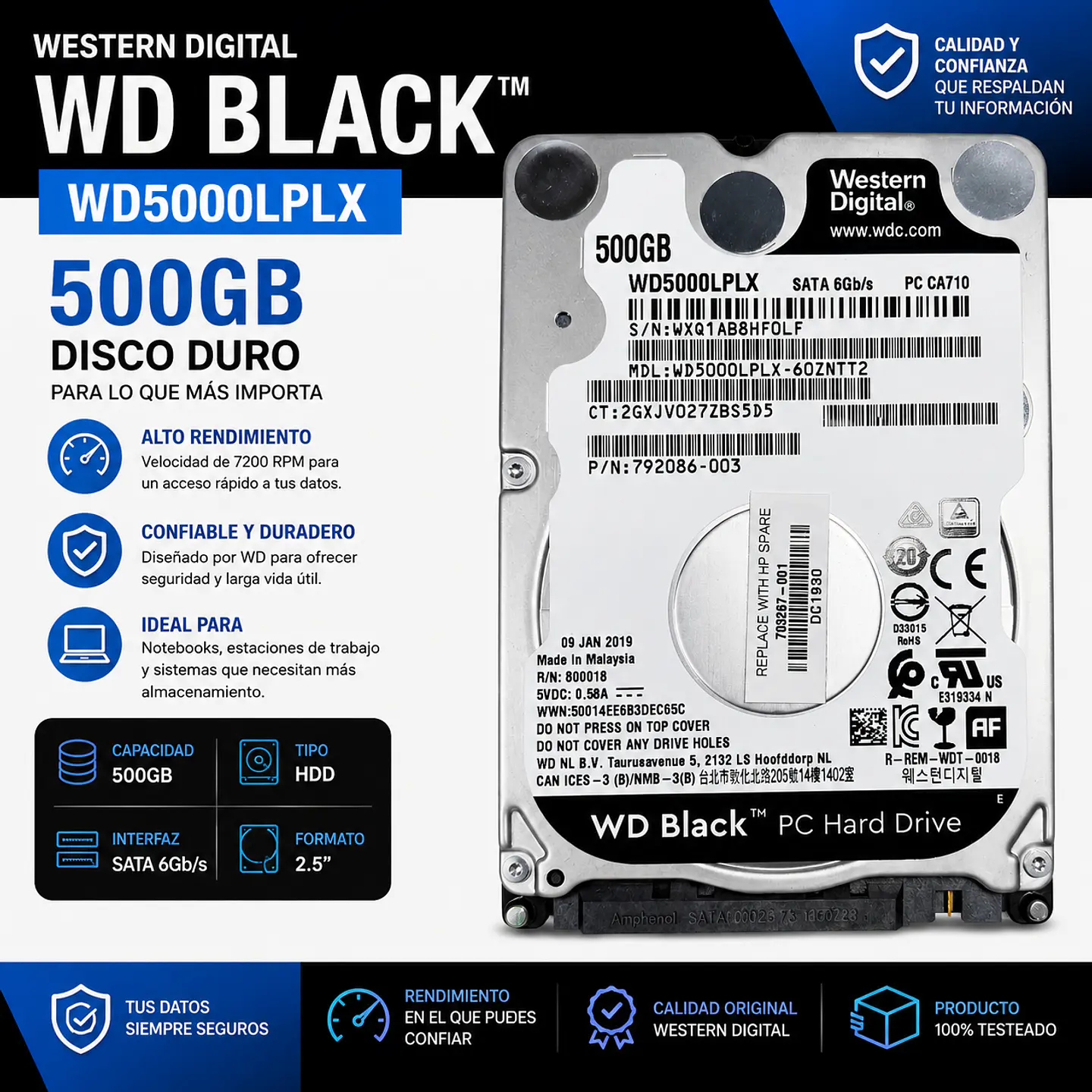 Disco Duro Western Digital WD Black 500GB WD5000LPLX 1