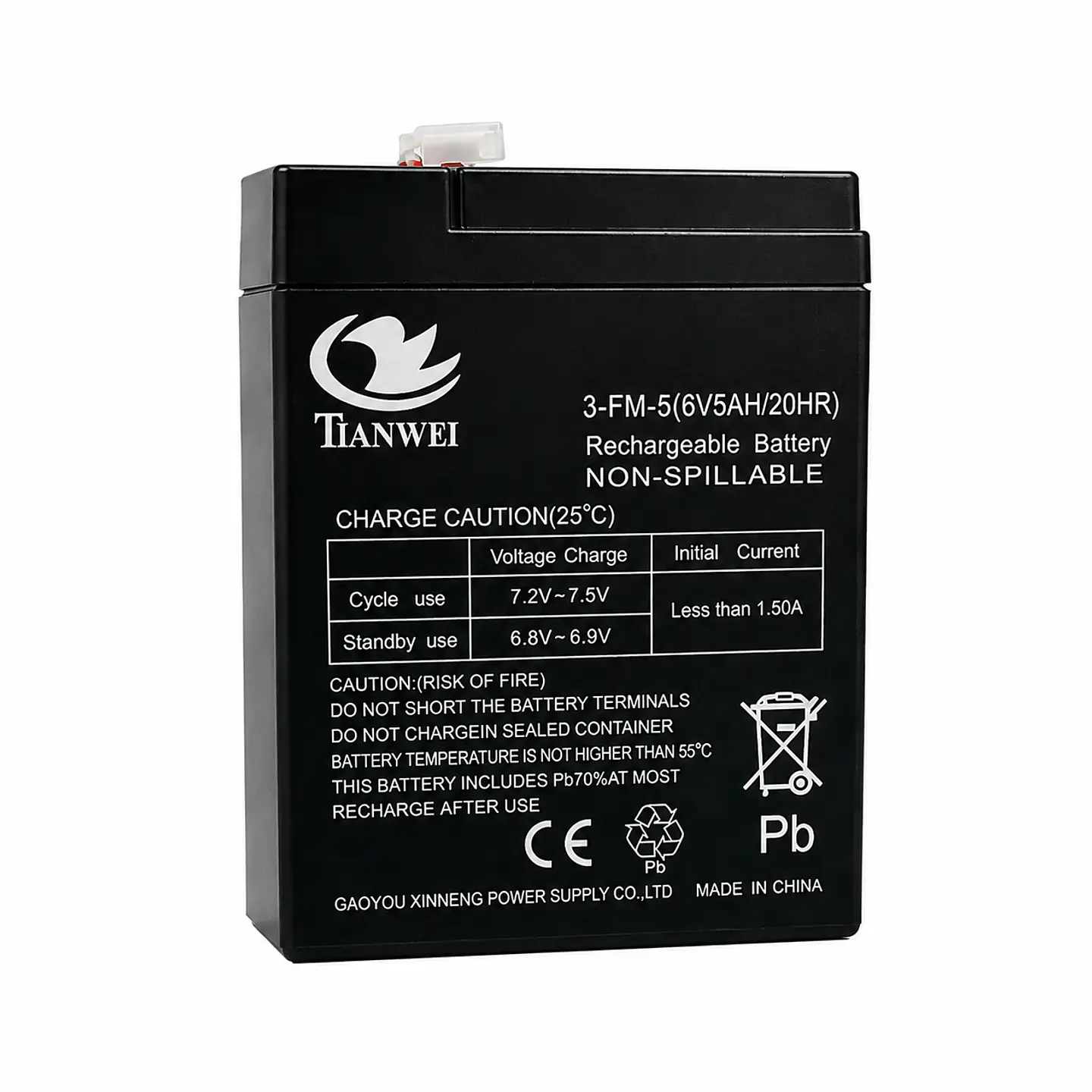Bateria 6V AH/20HR RECARGABLE MARCA TIANWEI (Nuevo) 1