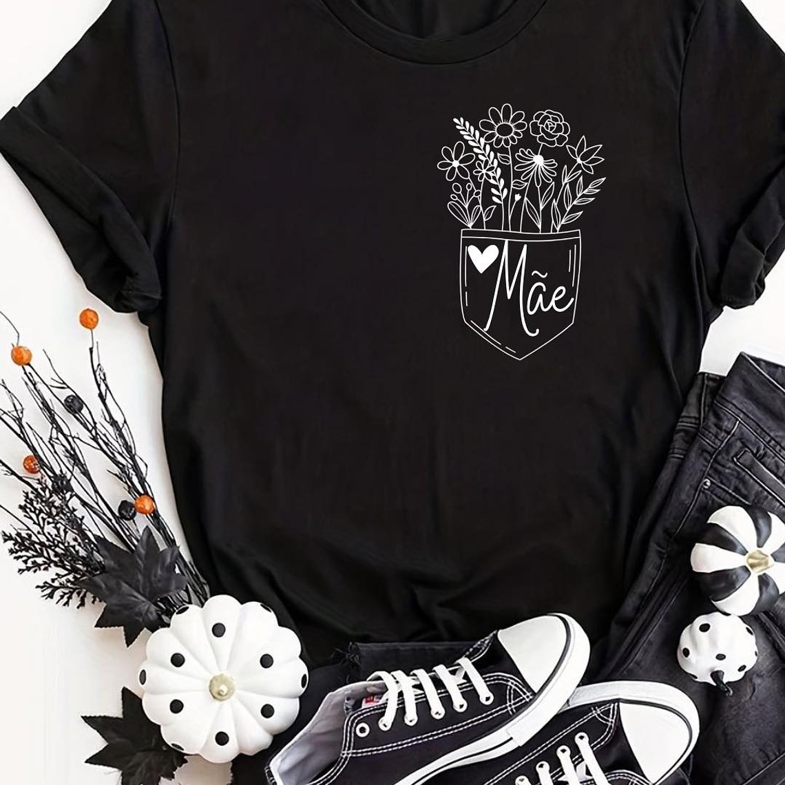 T-shirt Mãe bolso floral 1