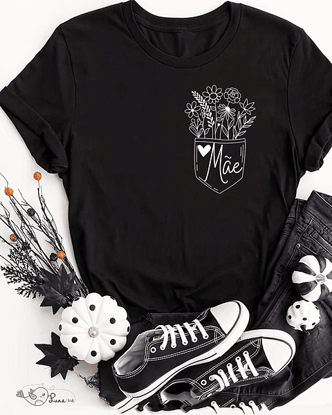 T-shirt Mãe bolso floral