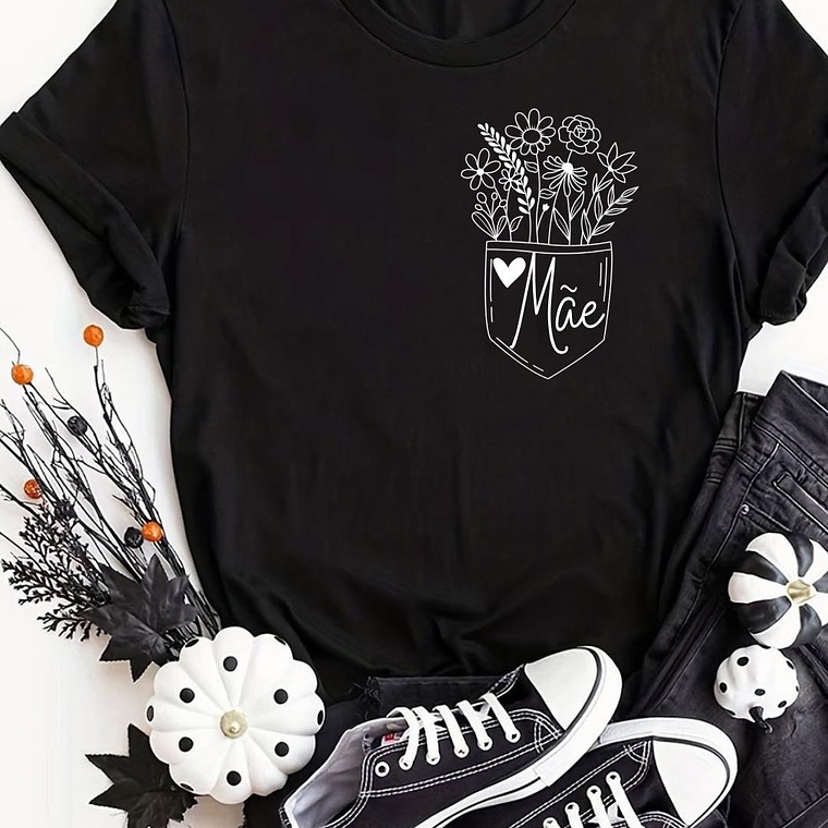 T-shirt Mãe bolso floral 1