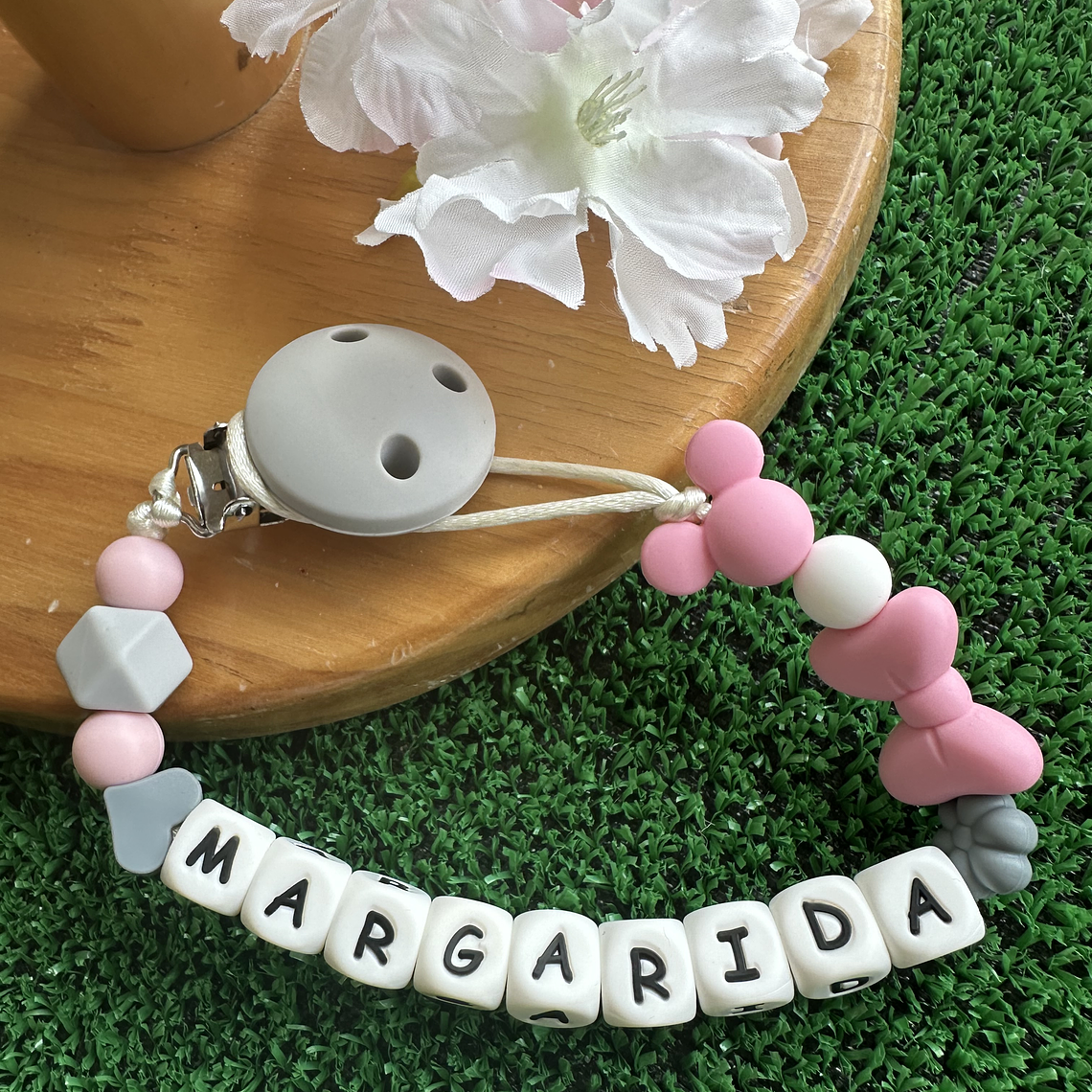 Prende-Chupeta Mordedor silicone Rose | com nome  1