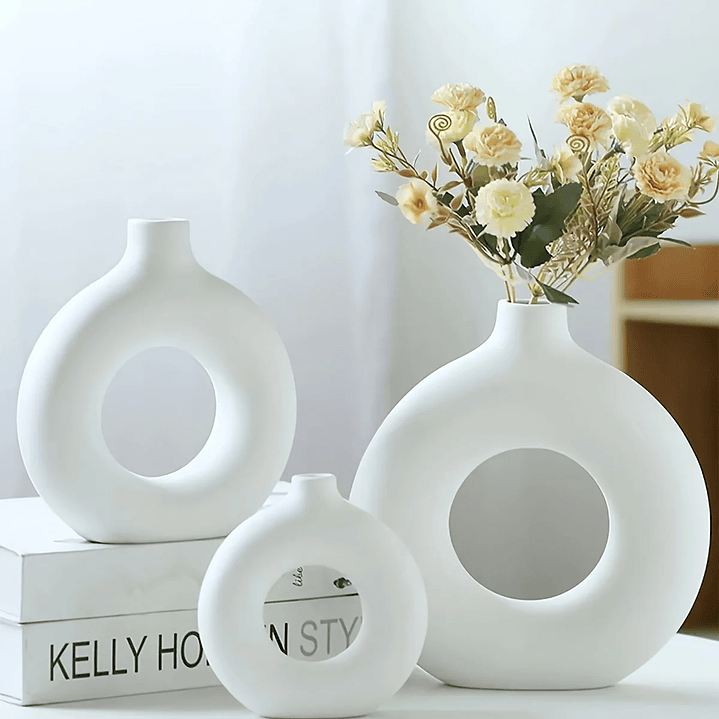 Vaso de Cerâmica Estilo Boho – Forma Circular para Arranjos Florais e Decoração 1