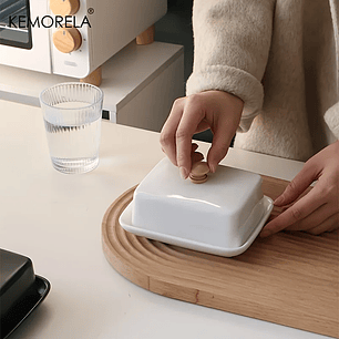 Manteigueira de Cerâmica KEMORELA com Tampa – Caixa Retangular Selável