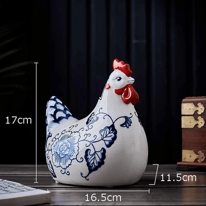 Figura de Galo/Galinha, em Porcelana craquelada – Decoração Azul e Branca Estilo Clássico 4