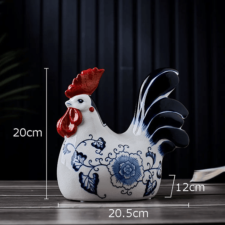 Figura de Galo/Galinha, em Porcelana craquelada – Decoração Azul e Branca Estilo Clássico 5