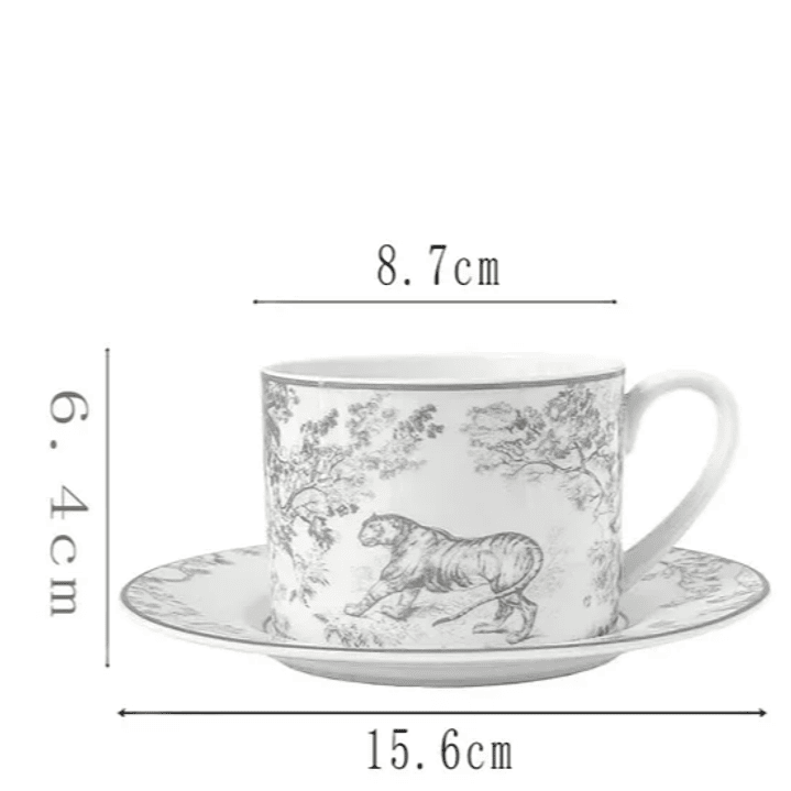 Conjunto Premium de Chávena e Prato em Porcelana – Estampa Animal Azul– Em Caixa de Presente 2