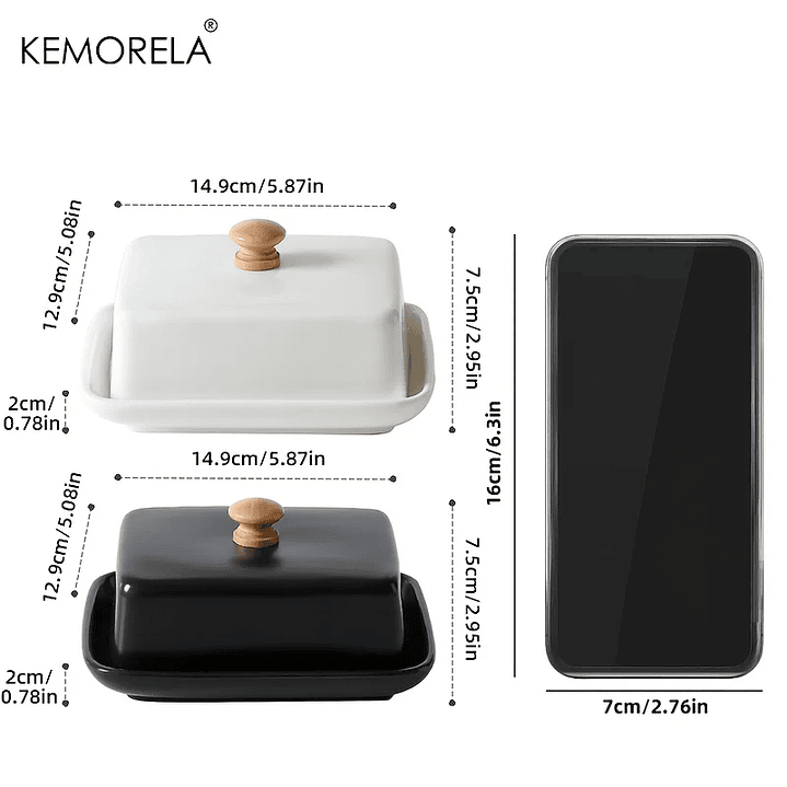 Manteigueira de Cerâmica KEMORELA com Tampa – Caixa Retangular Selável 6