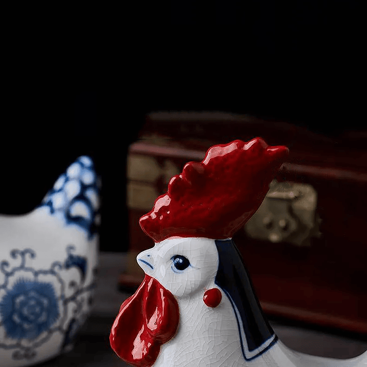Figura de Galo/Galinha, em Porcelana craquelada – Decoração Azul e Branca Estilo Clássico 6