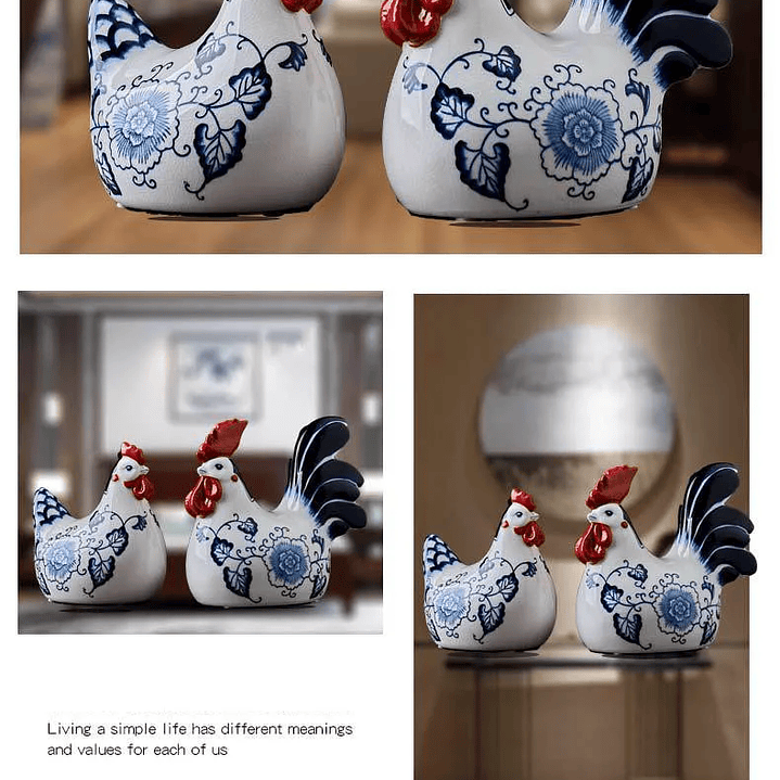 Figura de Galo/Galinha, em Porcelana craquelada – Decoração Azul e Branca Estilo Clássico 7