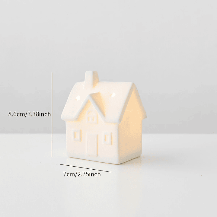 Casa Iluminada em Cerâmica – Peça Decorativa com Boneco de Neve e Árvore 10