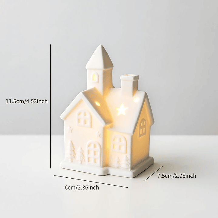 Casa Iluminada em Cerâmica – Peça Decorativa com Boneco de Neve e Árvore 12