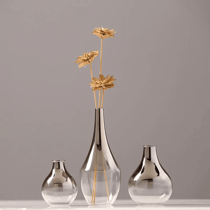 Peças de vidro banhado a prata, enfeite para sala de estar, suporte para flores e mesa. 1