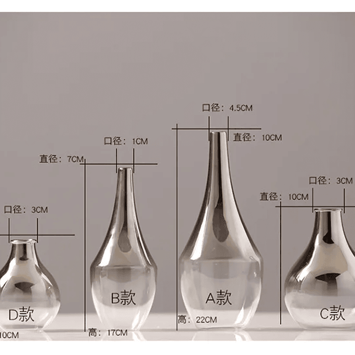 Peças de vidro banhado a prata, enfeite para sala de estar, suporte para flores e mesa. 10