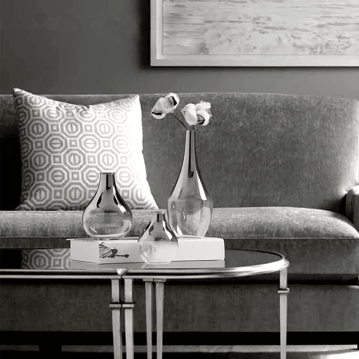 Peças de vidro banhado a prata, enfeite para sala de estar, suporte para flores e mesa. 13