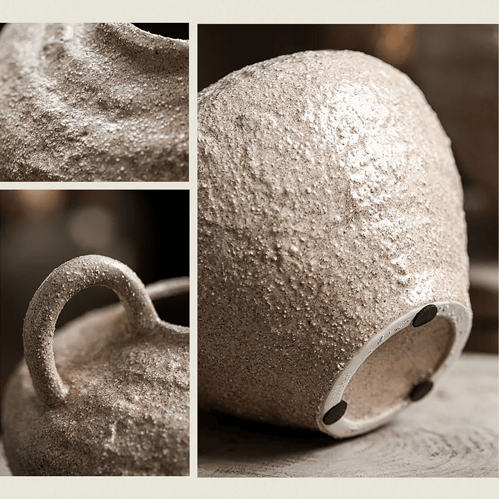 Conjunto de vasos de cerâmica Wabi Sabi, feitos à mão, estilo boho, com decoração vintage e acabamento envelhecido. 15