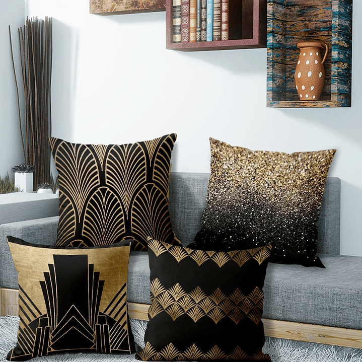 Kit 4 Capas Almofadas Decorativas Douradas – Estilo Art Déco para Transformar sua Casa 1