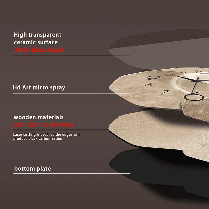 Relógio de parede moderno e silencioso em madeira, com design inspirado na lua. Ideal para sala, quarto ou escritório. Decoração elegante e minimalista. 10