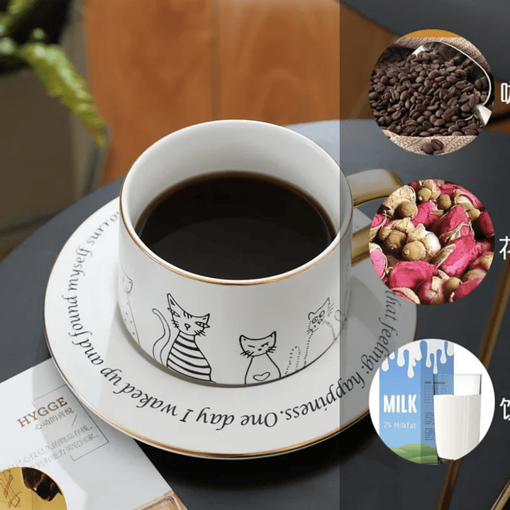 Conjunto de Chávena de Café em Cerâmica Bone*, com Pires e Colher.  10