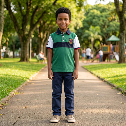 Polo jersey com encaixes e bordado