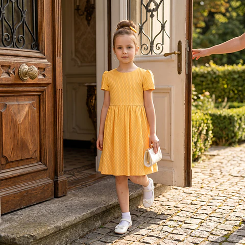 Vestido acetinado bolinhas amarelo